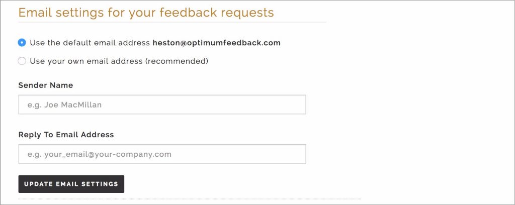 Optimum Feedback Email Settings