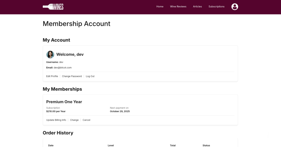 User Profile and Subscription Details
