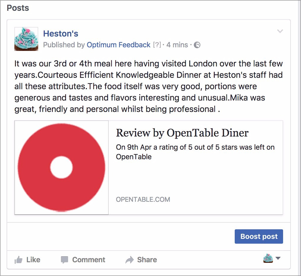 Optimum Feedback - Post to Facebook